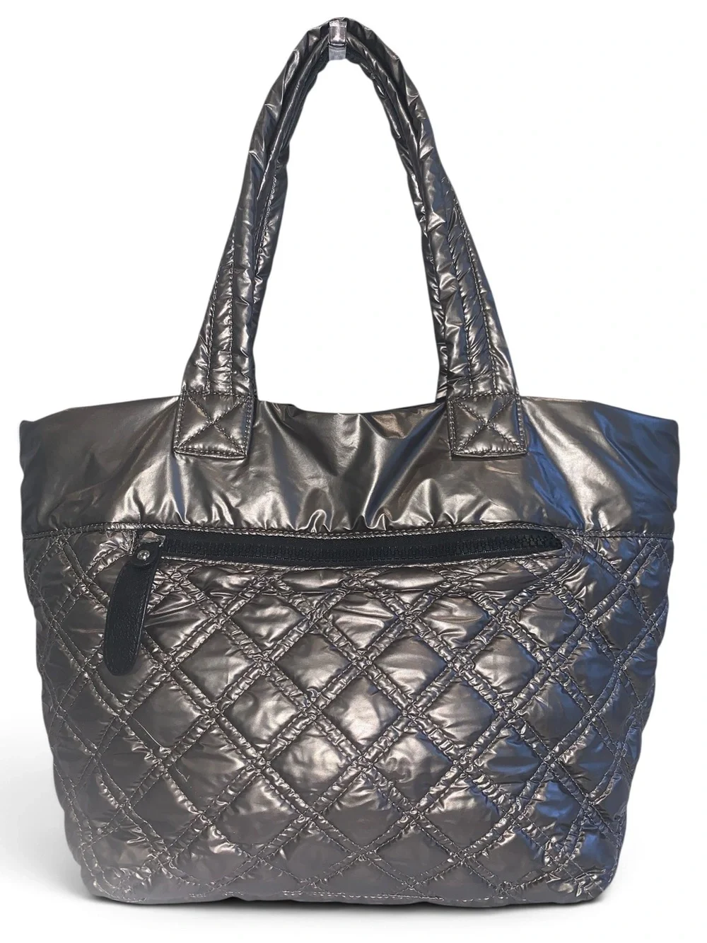 Sondra Roberts Squared - Metallic Quilted Puffer Tote Bag (Gunmetal/Silver Y2K)